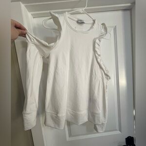 BEBE Ruffled cut out shoulders sweater